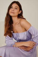 Lavender Fit and Flare Poly Rayon Dress with Solid Three-Quarter Sleeves - Stylish & Chic