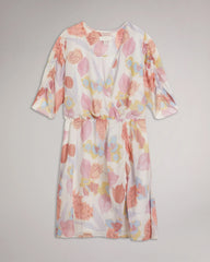 Stylish Multi A-line Georgette Dress with Printed Short Sleeves & V Neck