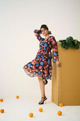 Multi Georgette Regular Sleeves Floral Print Dress