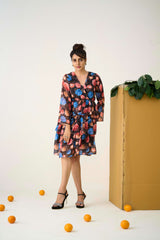 Multi Georgette Regular Sleeves Floral Print Dress
