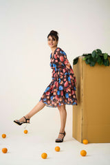 Multi Georgette Regular Sleeves Floral Print Dress