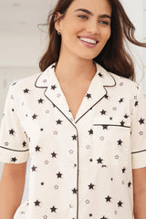 Cream Polka Dots Printed Lounge Wear.