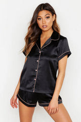 Black Solid Satin Lounge Wear.