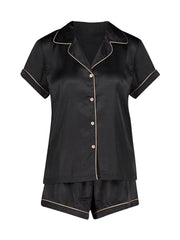 Black Solid Satin Lounge Wear.