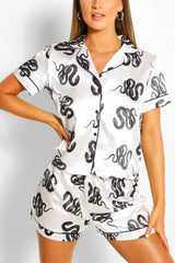 White Abstract Printed Lounge Wear.