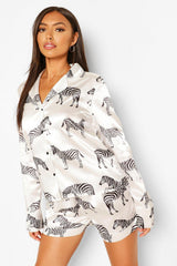 White Abstract Printed Lounge Wear.