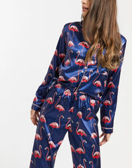 Navy Blue Color Digital Abstract Printed loungewear/Nightsuit For Women With Pants.