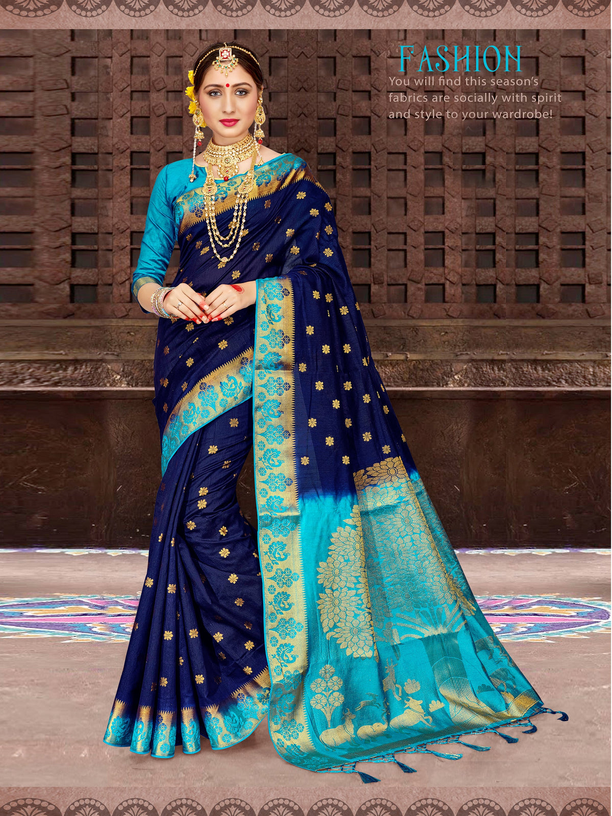 Chic Navy Blue Banarasi Art Silk Woven Saree : Perfect for Weddings & Formal Events