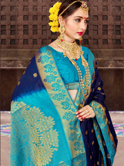 Chic Navy Blue Banarasi Art Silk Woven Saree : Perfect for Weddings & Formal Events