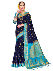 Chic Navy Blue Banarasi Art Silk Woven Saree : Perfect for Weddings & Formal Events