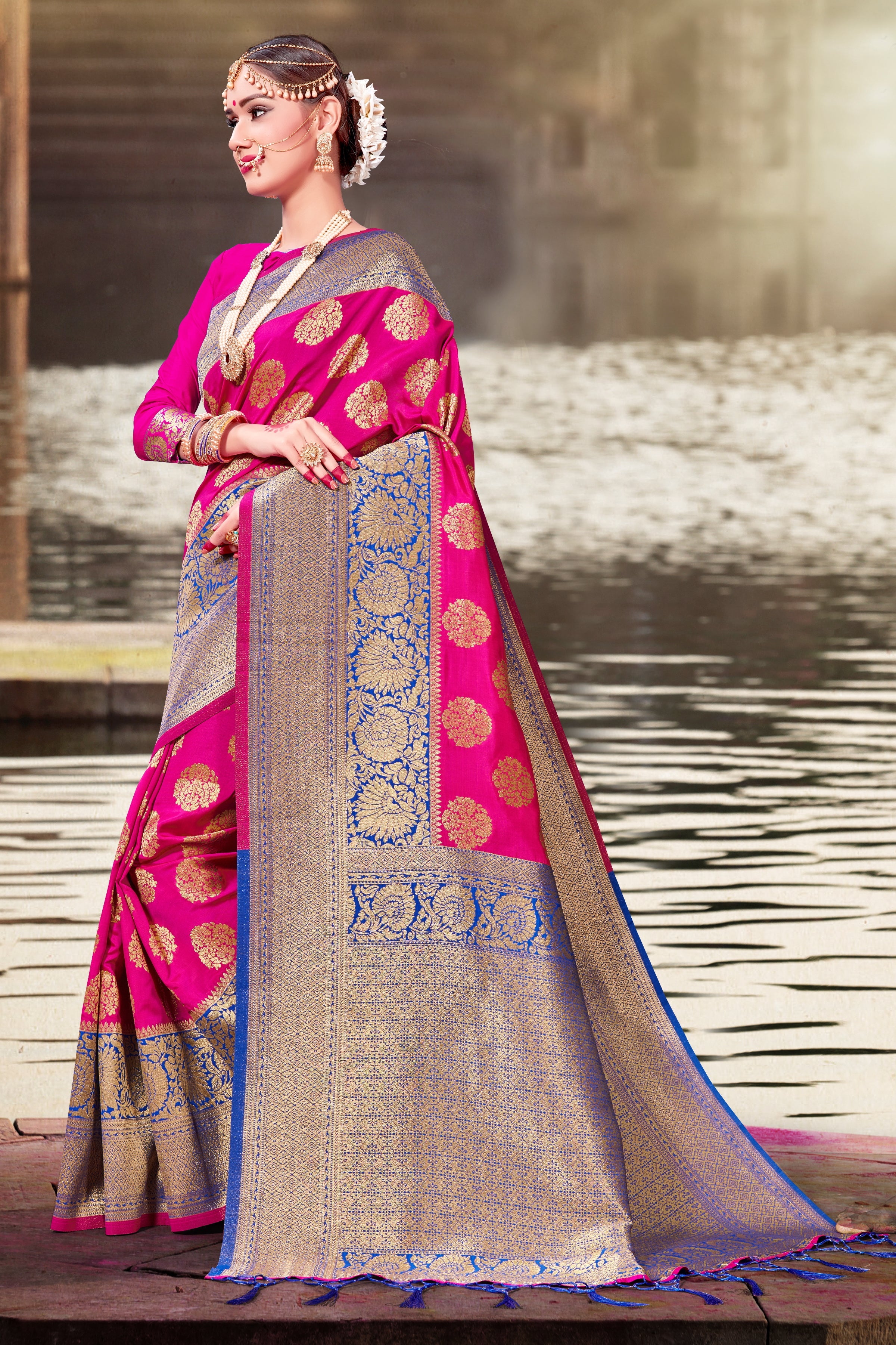 Elegant Pink Banarasi Art Silk Woven Saree : Perfect for Weddings & Formal Events