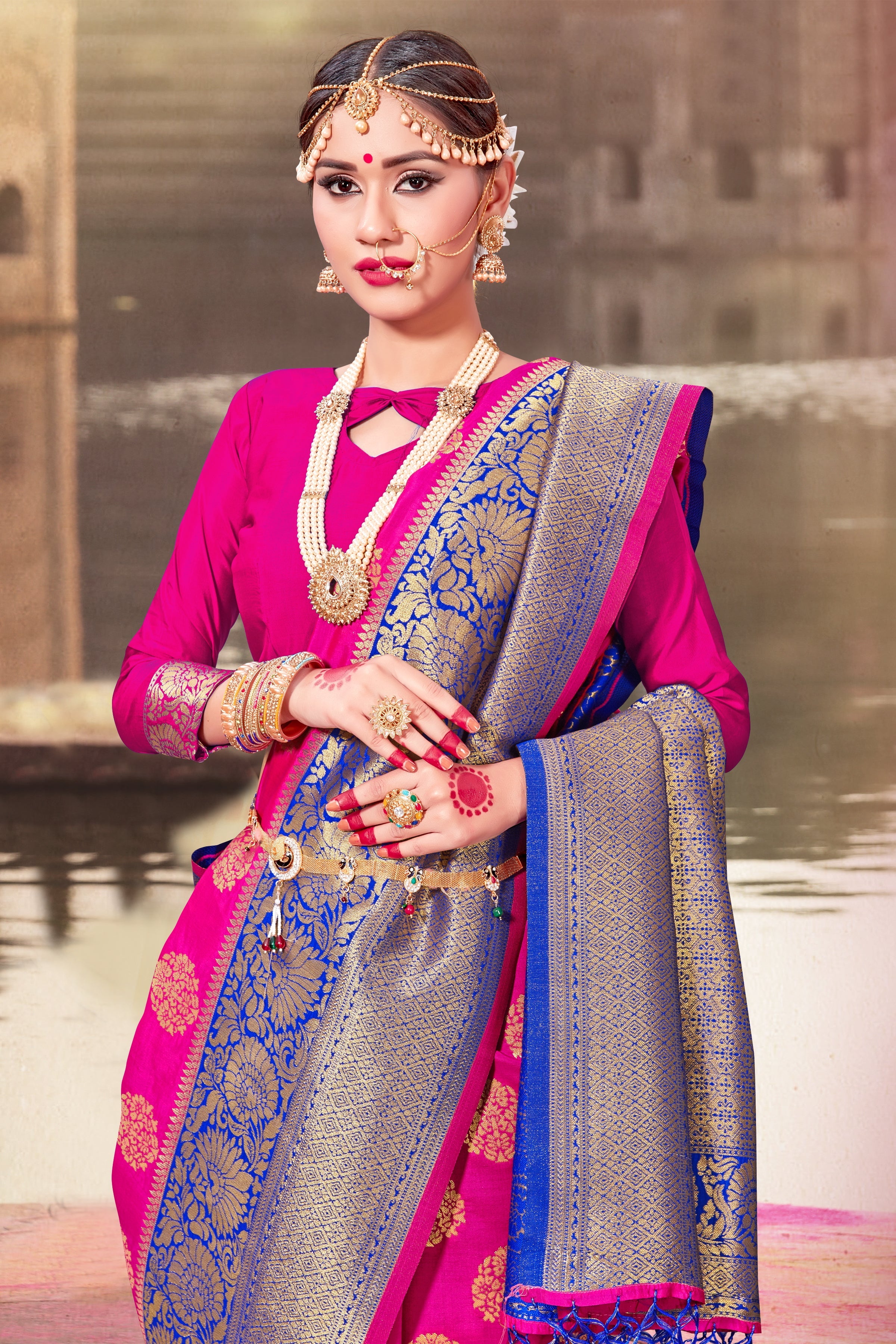 Elegant Pink Banarasi Art Silk Woven Saree : Perfect for Weddings & Formal Events