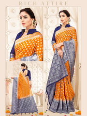 Stunning Orange Banarasi Art Silk Woven Saree : Perfect for Weddings & Formal Events