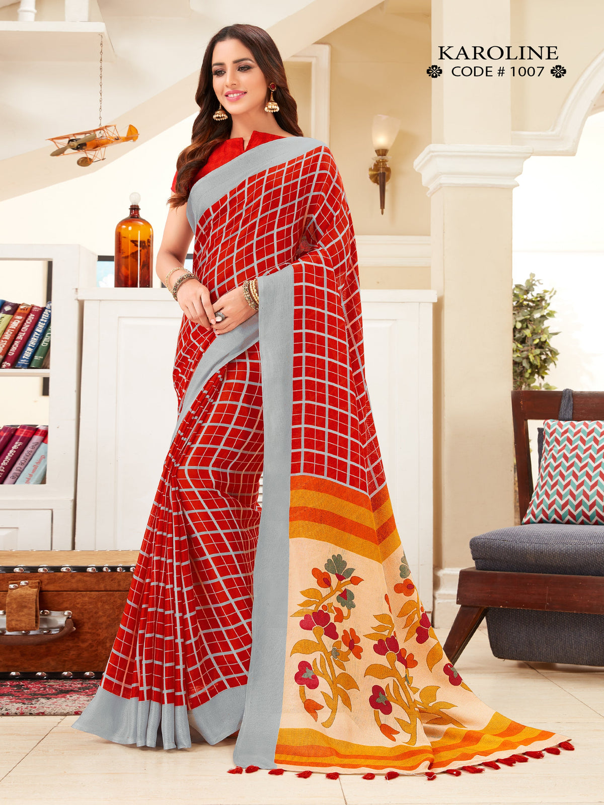 Stunning Red Linen Printed Saree : Elegant, Affordable, Perfect for Special Occasions