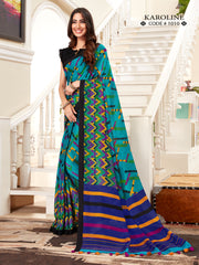 Beautiful Teal Linen Printed Saree with Woven Design for Versatile Occasions