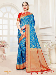 Elegant Turquoise Banarasi Art Silk Woven Saree : Perfect for Weddings & Formal Events