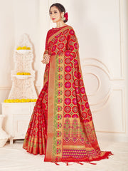 Stunning Red Banarasi Art Silk Woven Saree : Perfect for Weddings & Formal Events