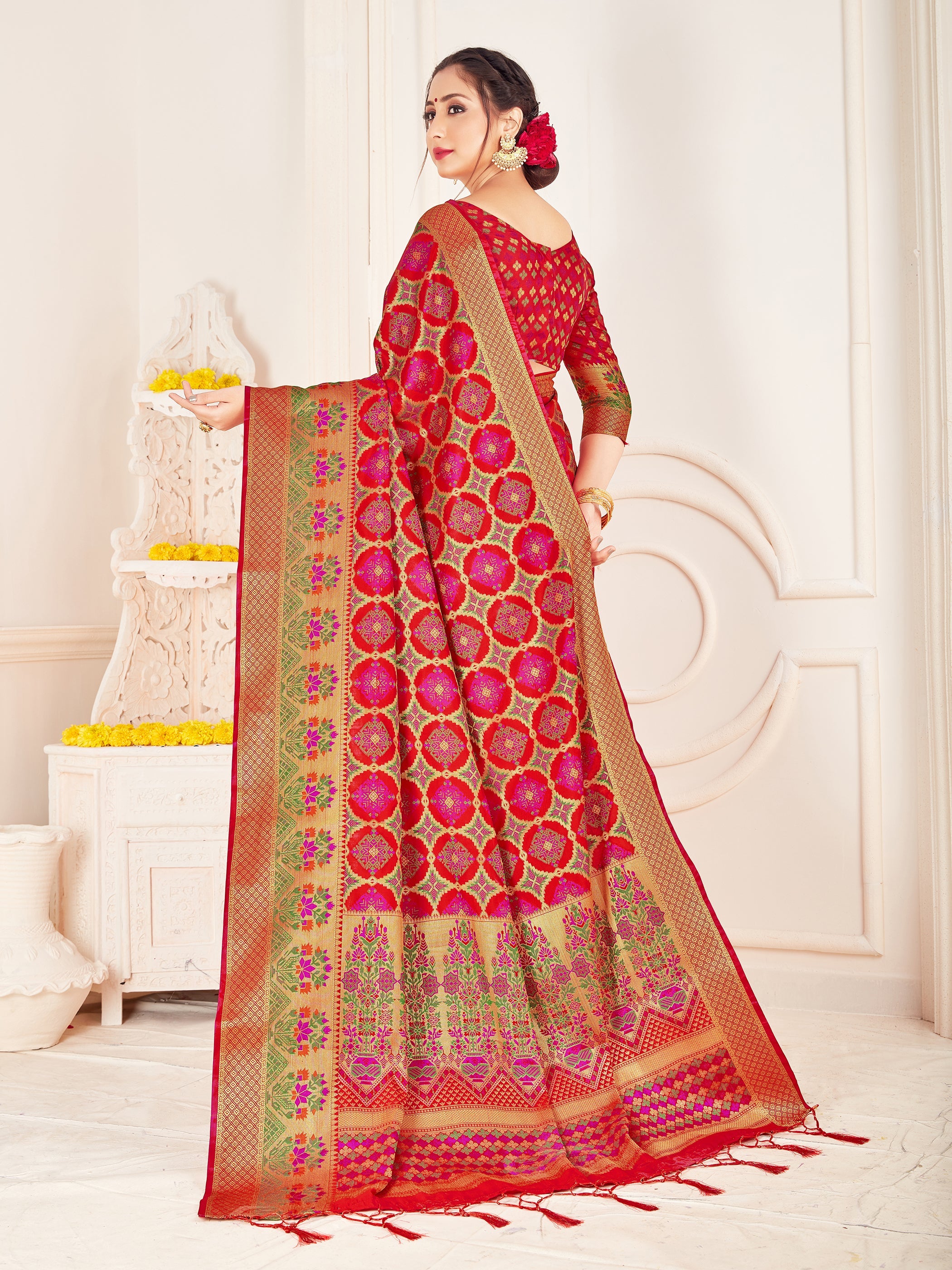 Stunning Red Banarasi Art Silk Woven Saree : Perfect for Weddings & Formal Events