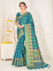 Elegant Turquoise Banarasi Art Silk Woven Saree : Perfect for Weddings & Formal Events