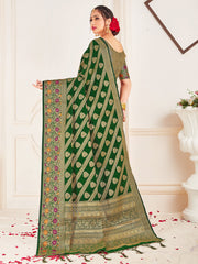 Elegant Green Banarasi Art Silk Woven Saree : Perfect for Weddings & Formal Events