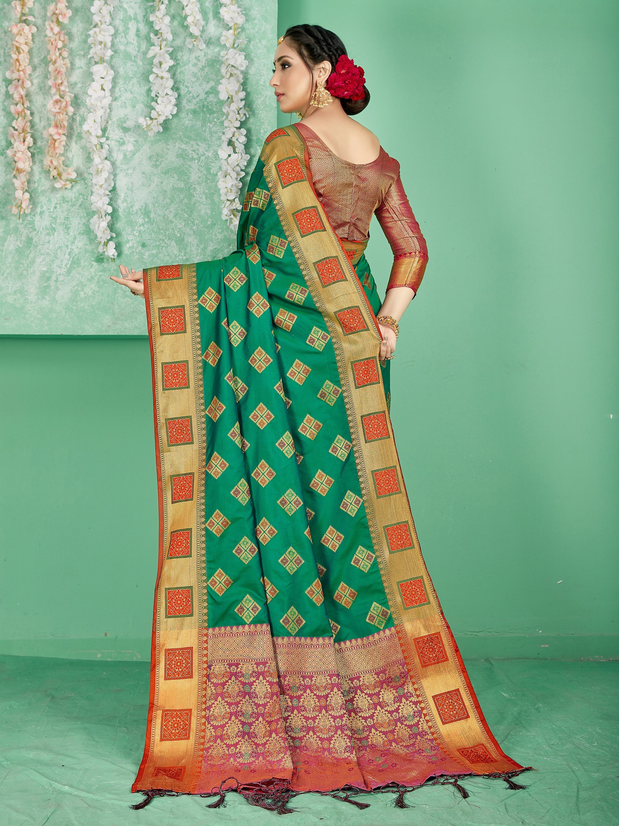 Beautiful Teal Banarasi Art Silk Woven Saree : Perfect for Weddings & Formal Events