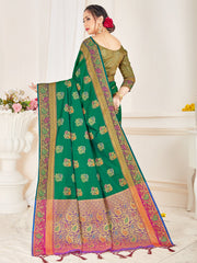 Stunning Green Banarasi Art Silk Woven Saree : Perfect for Weddings & Formal Events