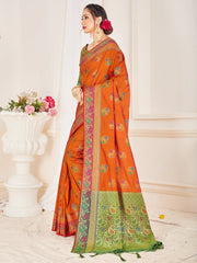 Elegant Orange Banarasi Art Silk Woven Saree : Perfect for Weddings & Formal Events