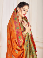 Elegant Orange Banarasi Art Silk Woven Saree : Perfect for Weddings & Formal Events