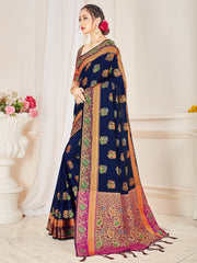 Stunning Navy Blue Banarasi Art Silk Woven Saree : Perfect for Weddings & Formal Events