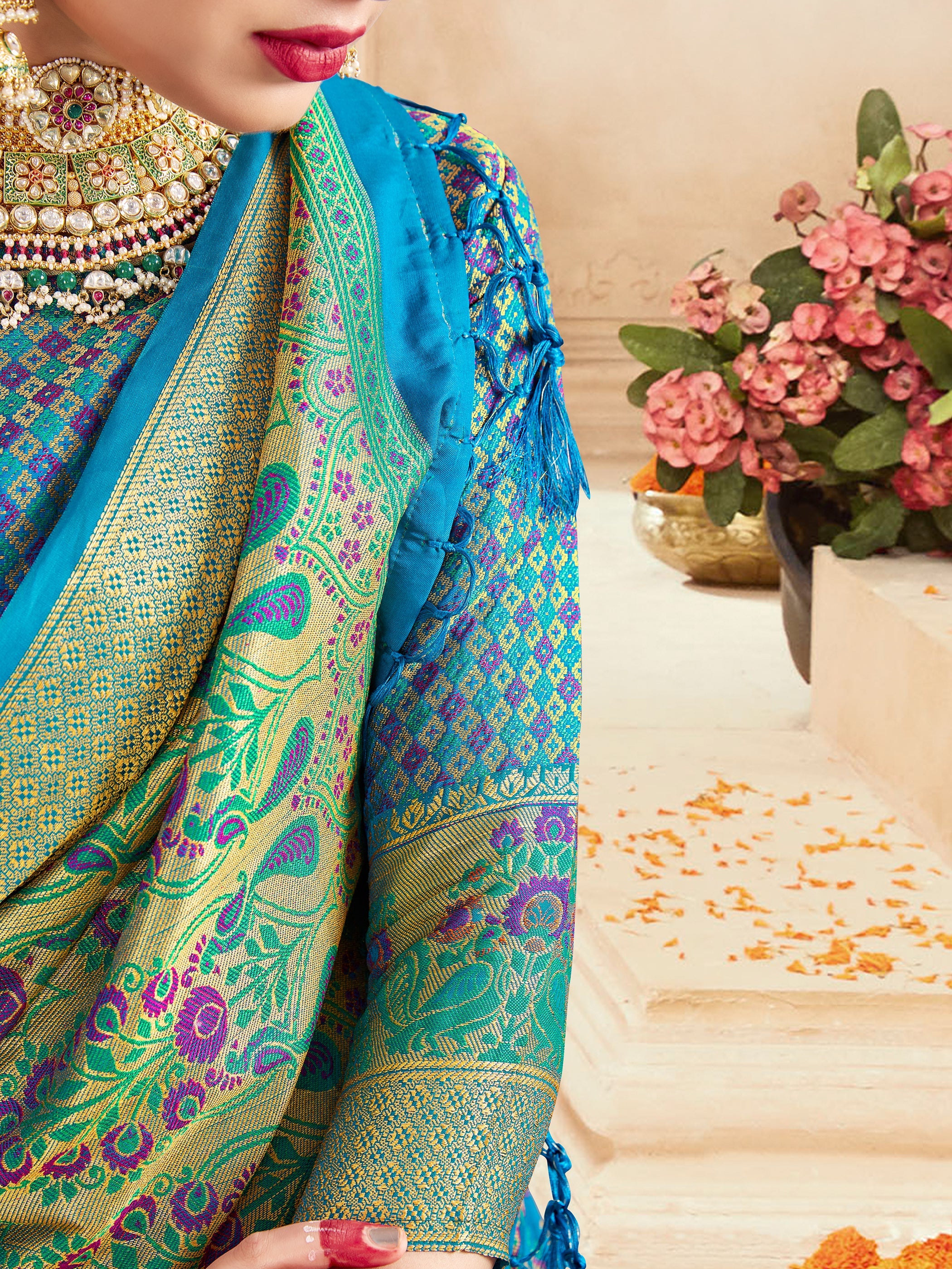 Elegant Turquoise Banarasi Art Silk Woven Saree : Perfect for Weddings & Formal Events