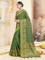 Beautiful `Green Banarasi Art Silk Woven Saree : Perfect for Weddings & Formal Events