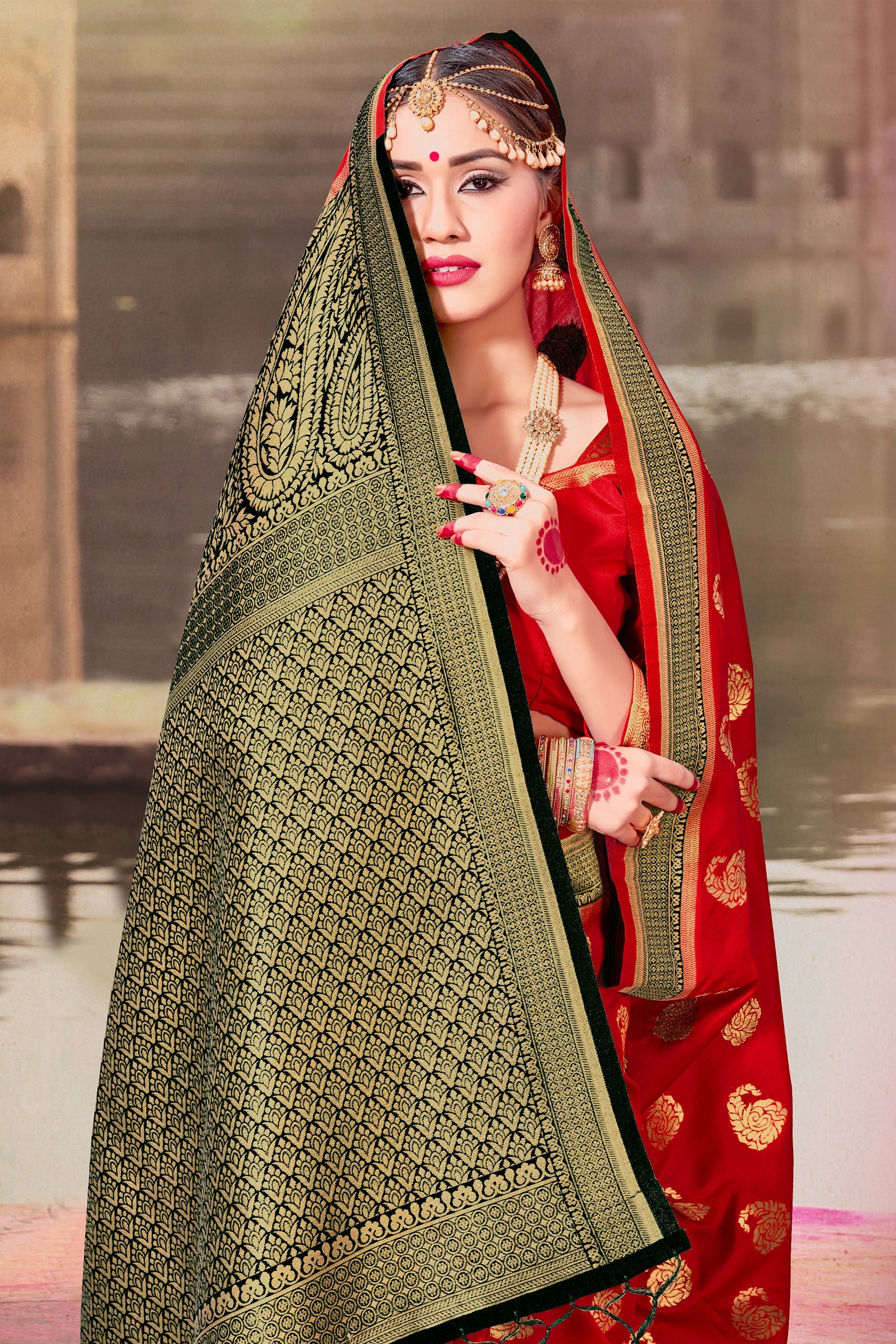 Beautiful Red Banarasi Art Silk Woven Saree : Perfect for Weddings & Formal Events