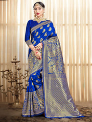 Chic Blue Banarasi Art Silk Woven Saree : Perfect for Weddings & Formal Events