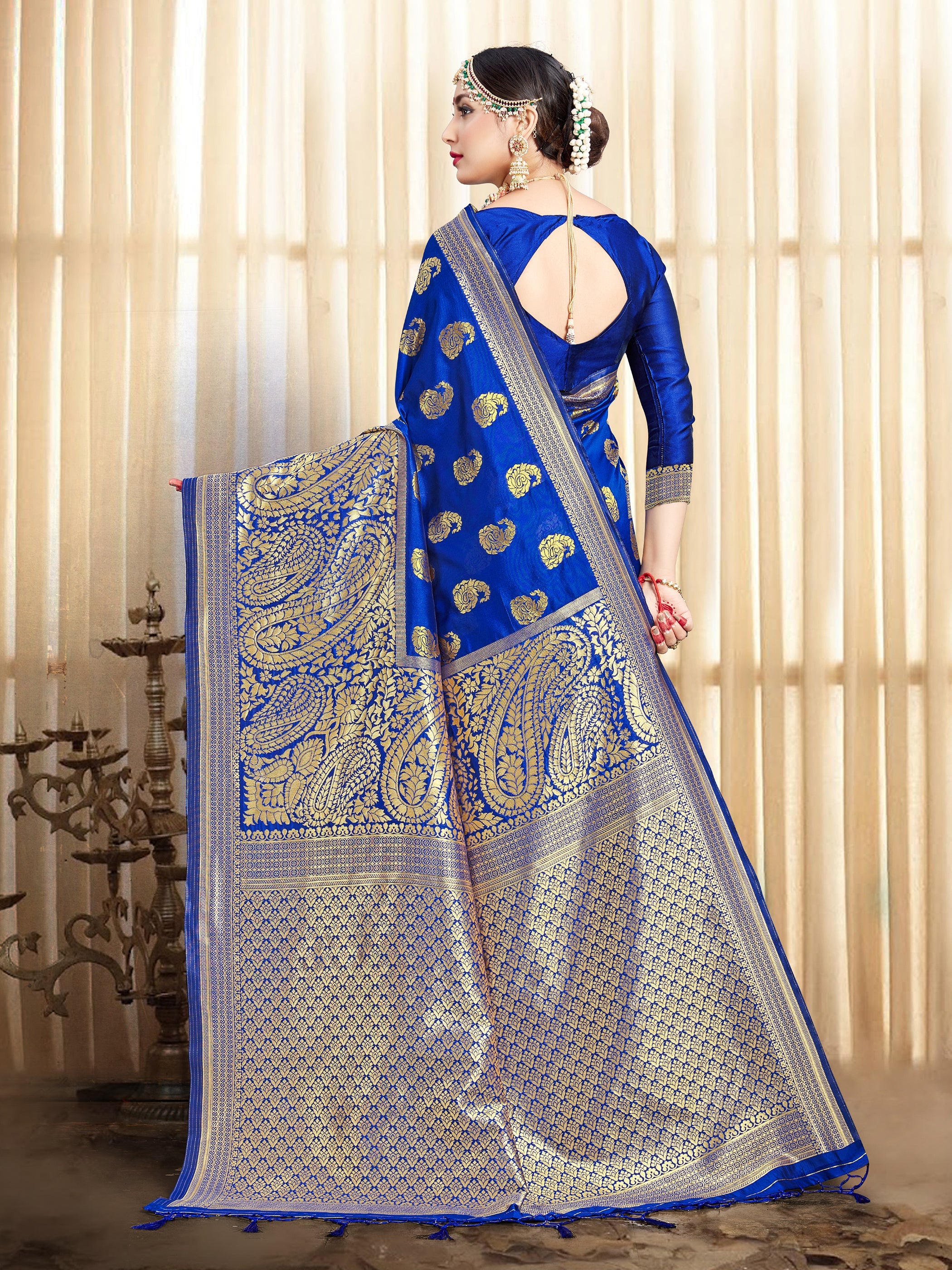 Chic Blue Banarasi Art Silk Woven Saree : Perfect for Weddings & Formal Events