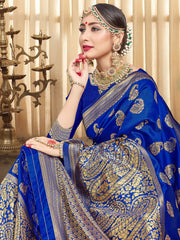 Chic Blue Banarasi Art Silk Woven Saree : Perfect for Weddings & Formal Events