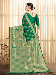 Beautiful Green Banarasi Art Silk Woven Saree : Perfect for Weddings & Formal Events