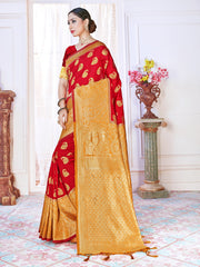 Elegant Red Banarasi Art Silk Woven Saree : Perfect for Weddings & Formal Events