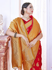 Elegant Red Banarasi Art Silk Woven Saree : Perfect for Weddings & Formal Events