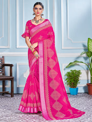 Beautiful Pink Cotton Silk Printed Saree : Perfect for Weddings & Formal Events