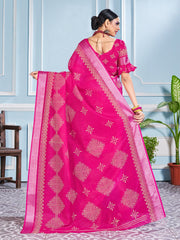 Beautiful Pink Cotton Silk Printed Saree : Perfect for Weddings & Formal Events