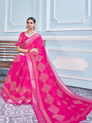 Beautiful Pink Cotton Silk Printed Saree : Perfect for Weddings & Formal Events