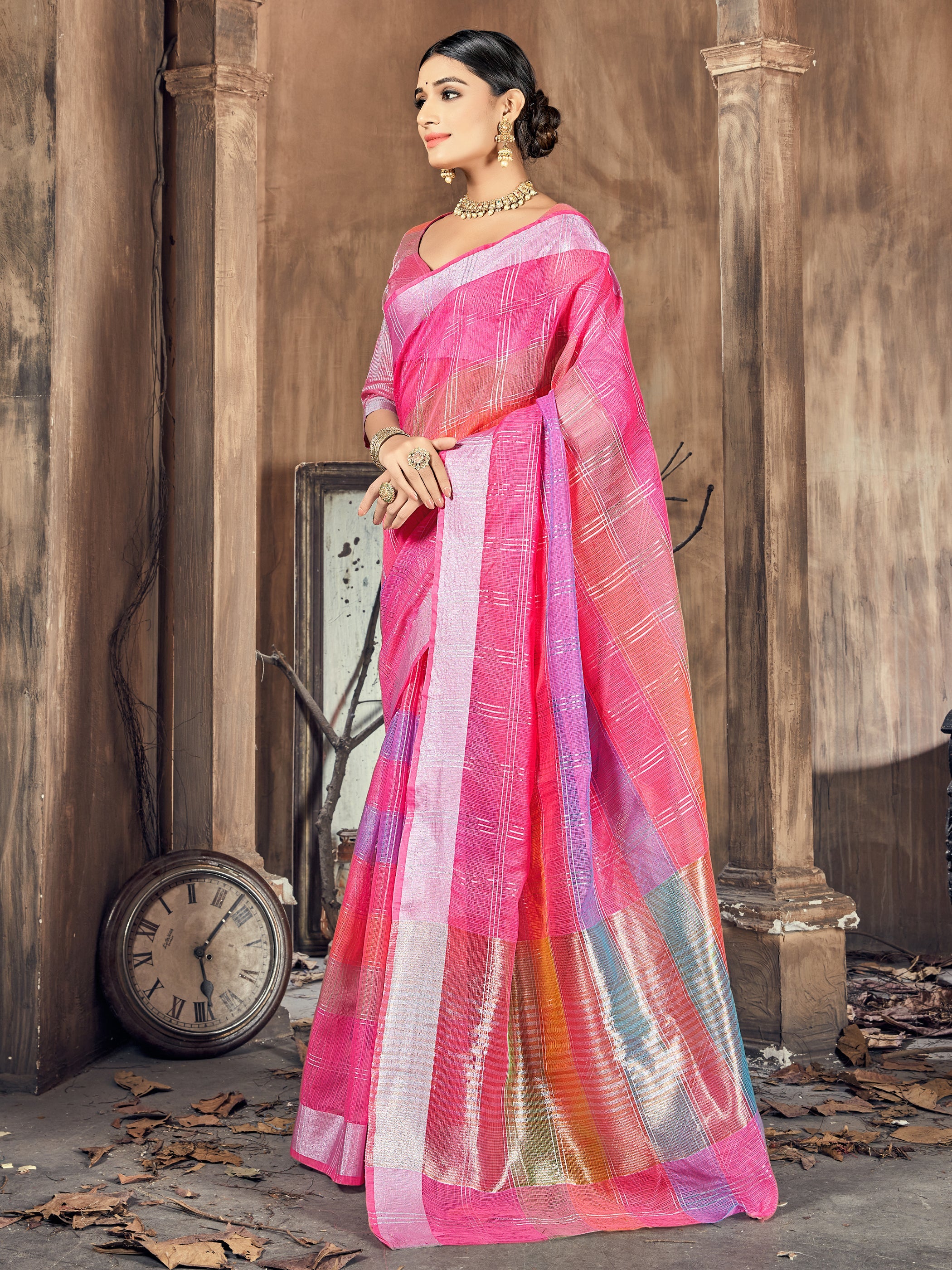 Stunning Pink Cotton Silk Woven Saree with Woven Design for Versatile Occasions