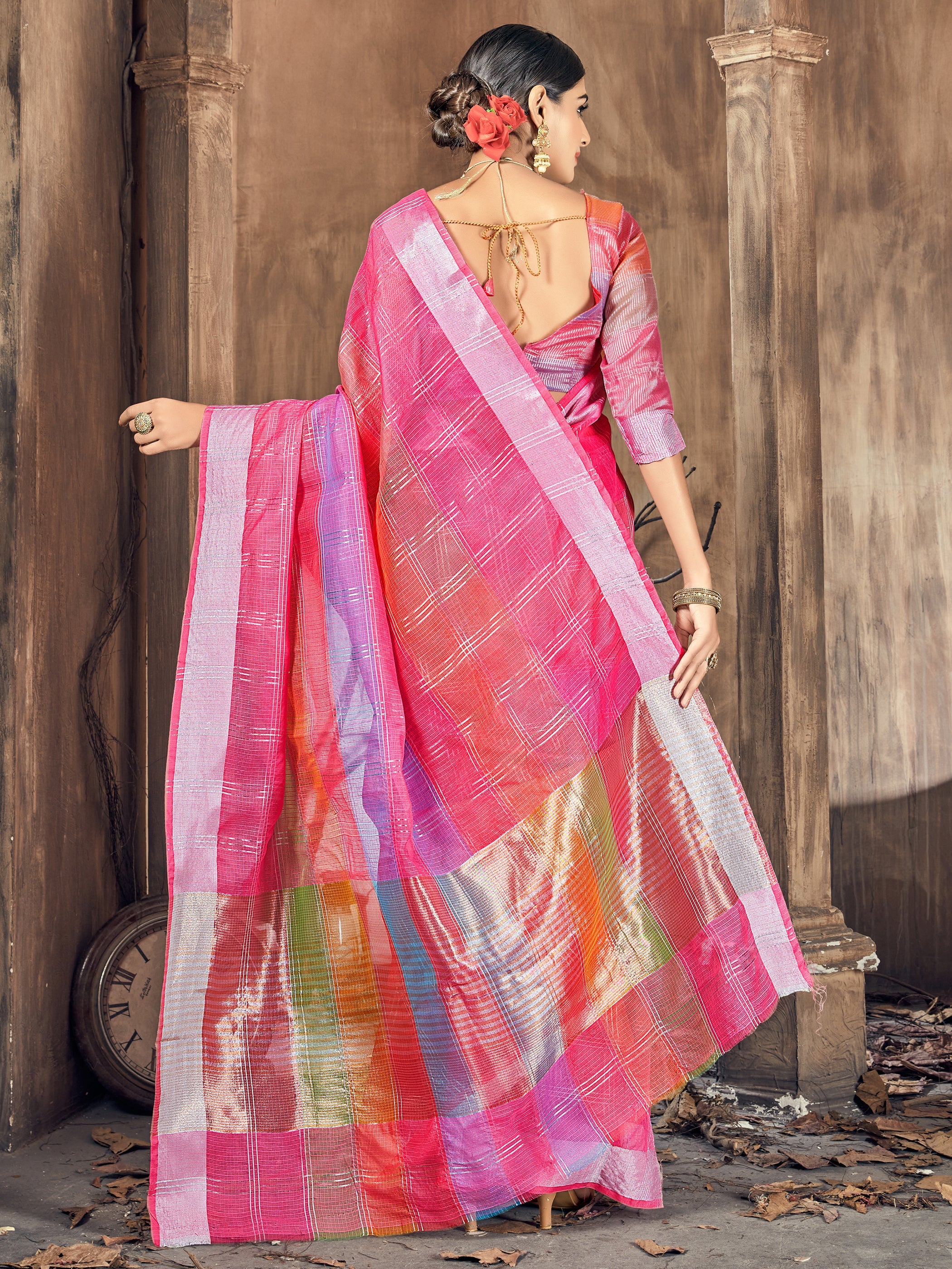 Stunning Pink Cotton Silk Woven Saree with Woven Design for Versatile Occasions