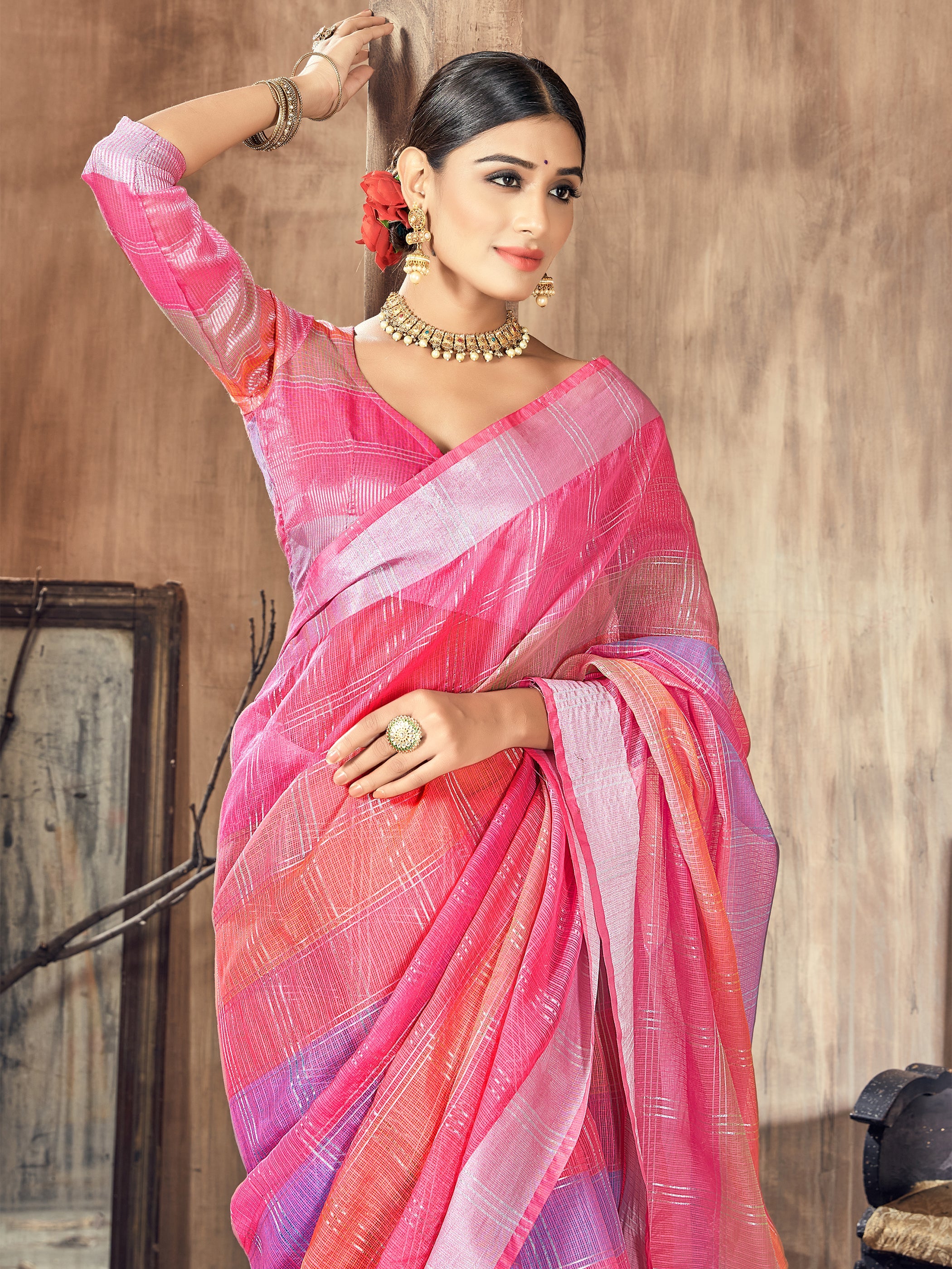 Stunning Pink Cotton Silk Woven Saree with Woven Design for Versatile Occasions