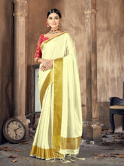 Elegant Cream Cotton Silk Woven Saree with Woven Design for Versatile Occasions