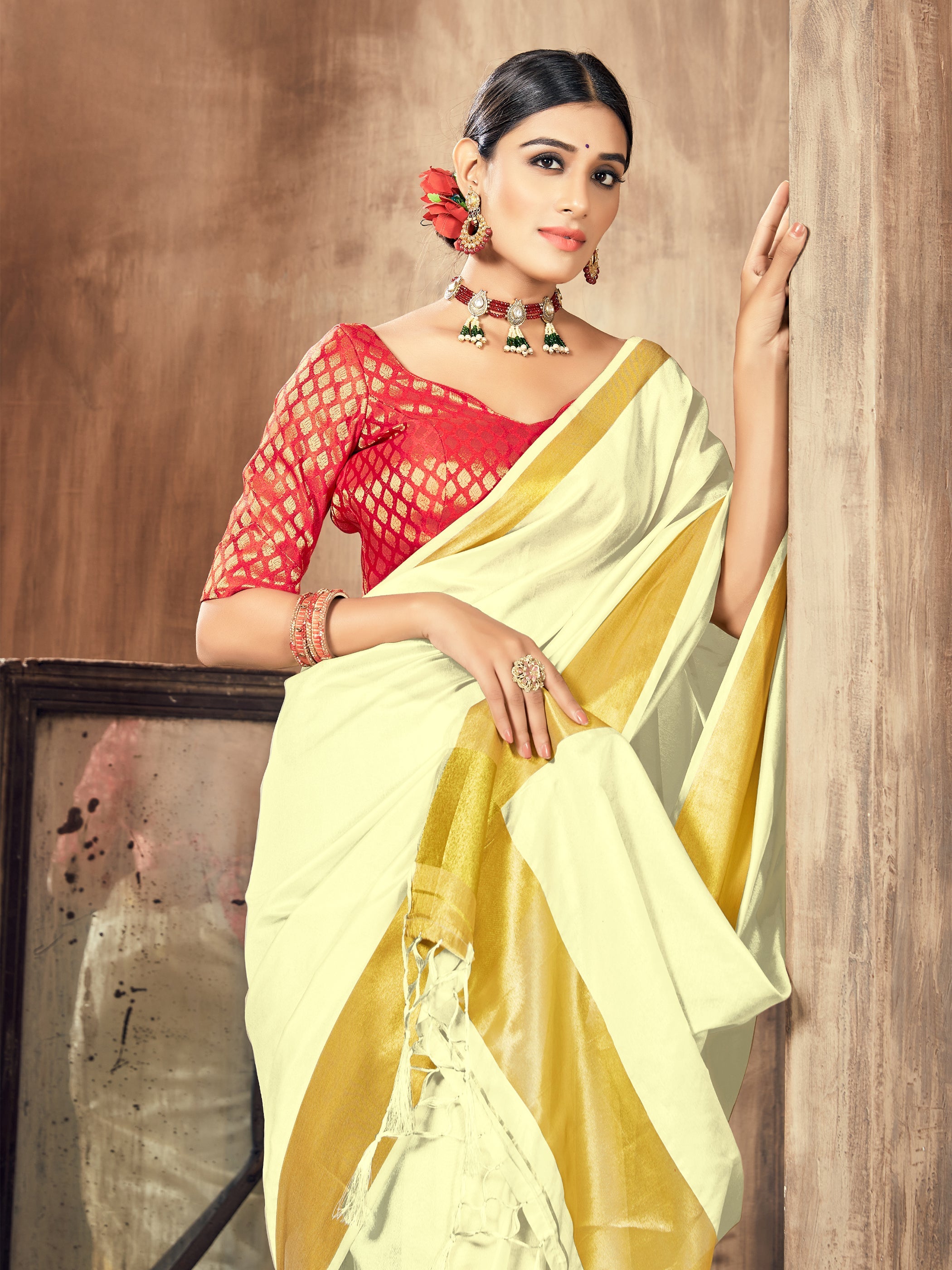 Elegant Cream Cotton Silk Woven Saree with Woven Design for Versatile Occasions