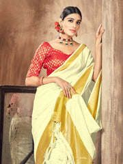 Elegant Cream Cotton Silk Woven Saree with Woven Design for Versatile Occasions