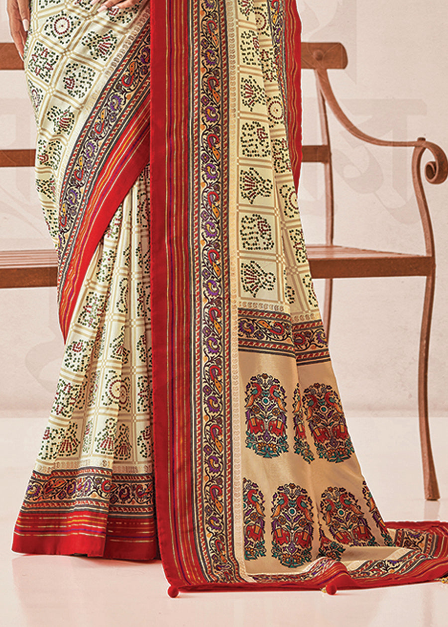 Off White Cotton Silk Foil Print Saree-3312