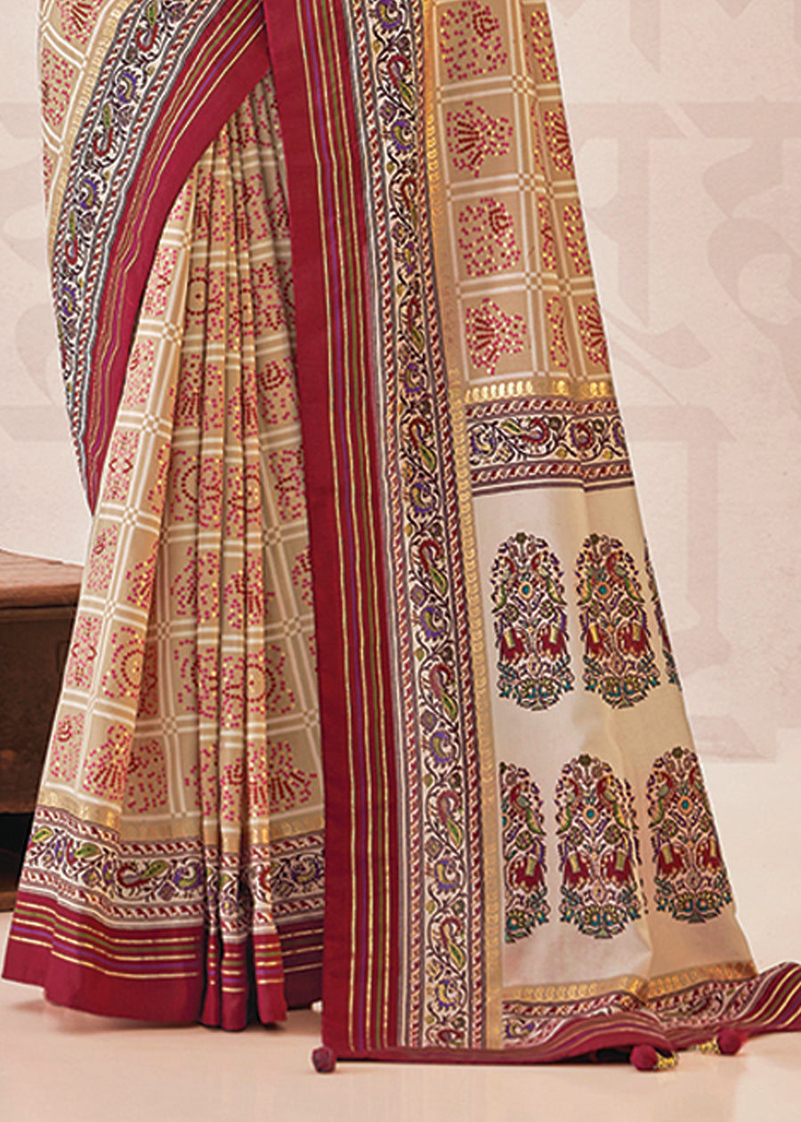 Cream Cotton Silk Foil Print Saree-3313