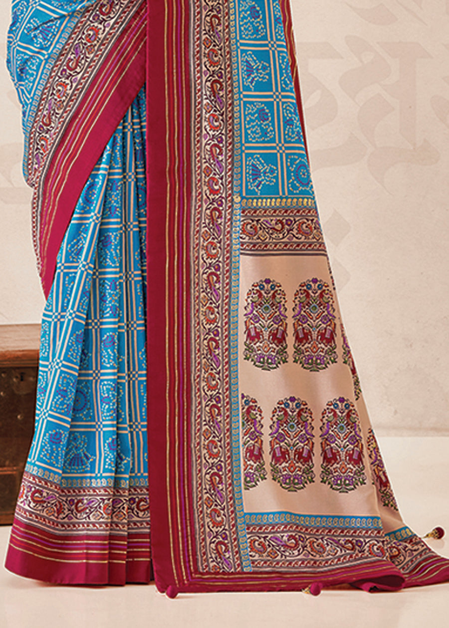 Cyan  Cotton Silk Foil Print Saree-3317